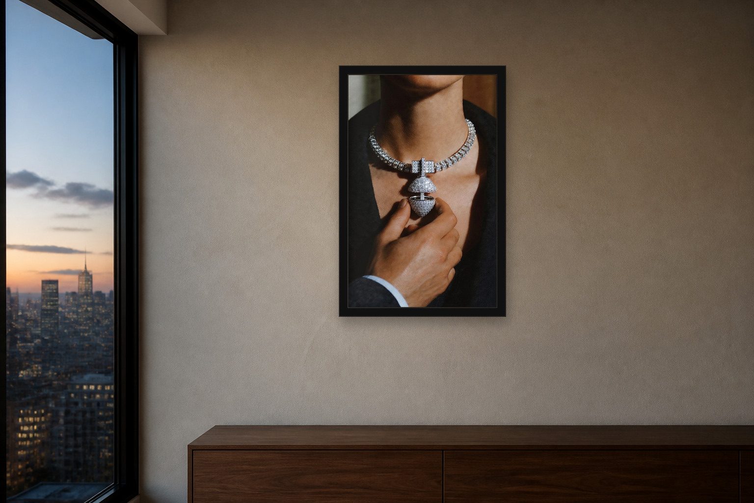 Torquis in room, thick black frame