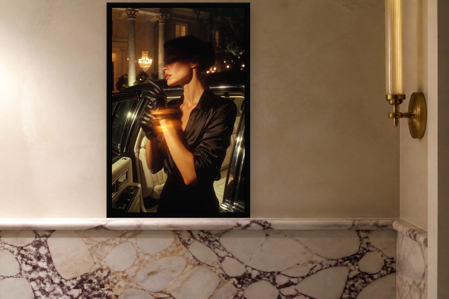 fulgor in room, thick black frame