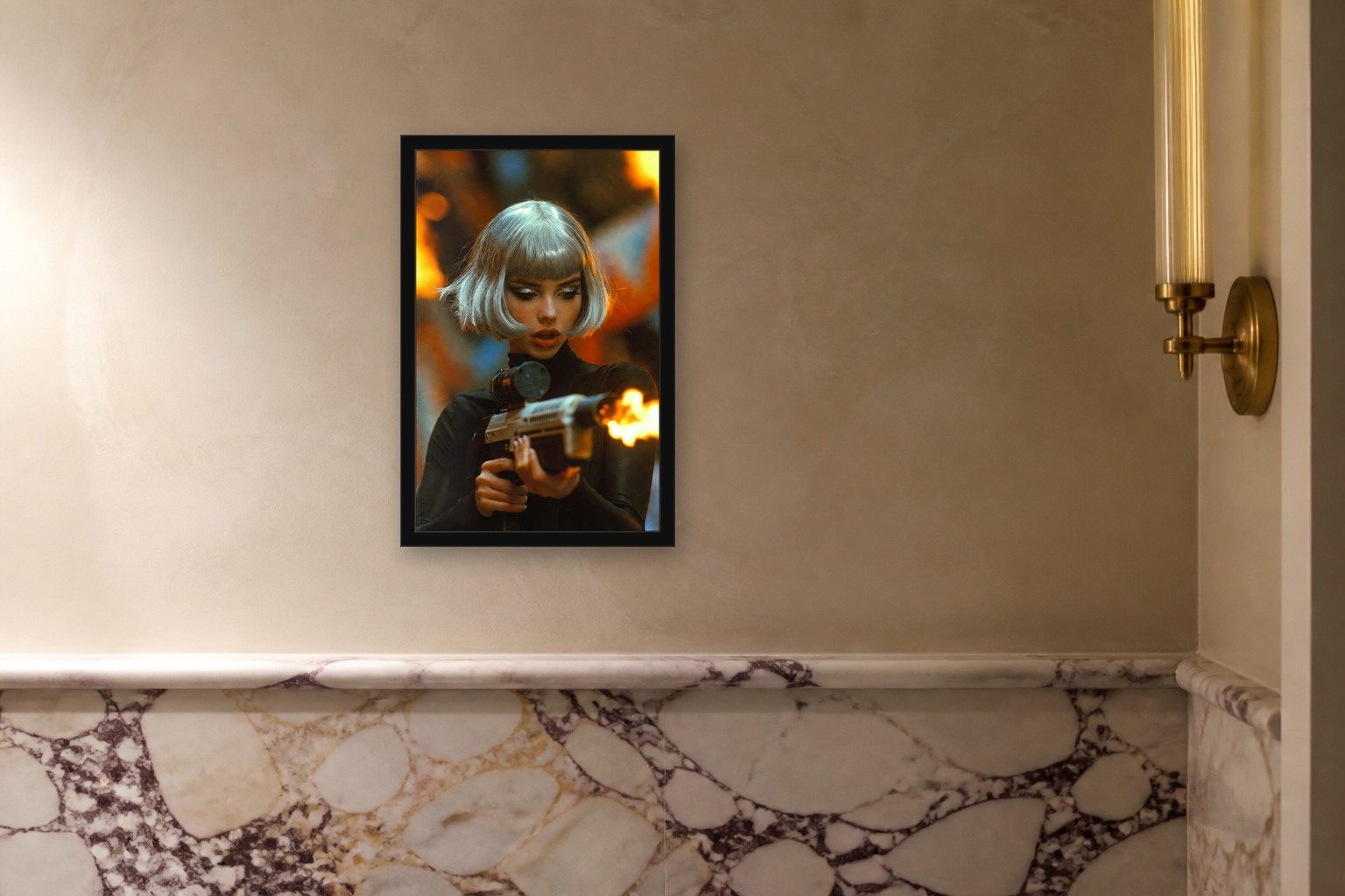fulmen in room, thick black frame